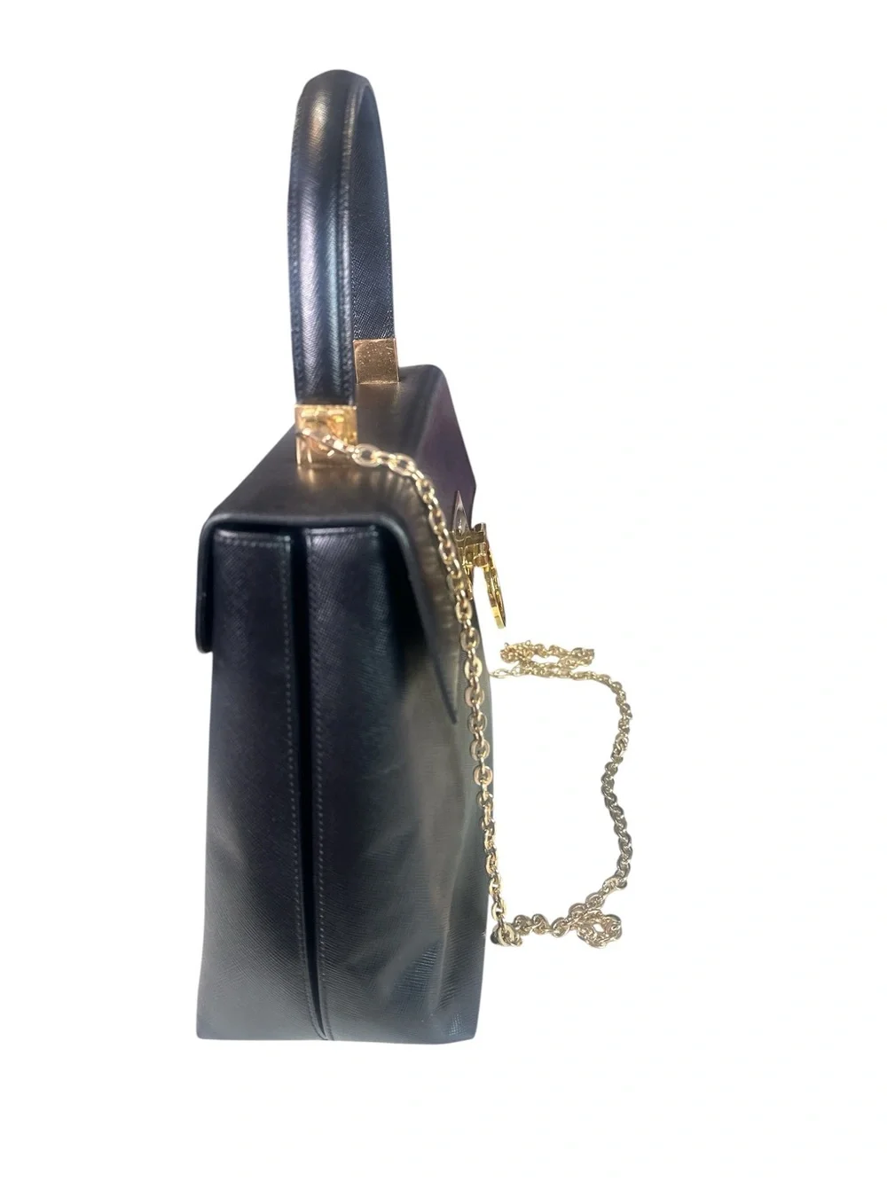 Salvatore Ferragamo Elegant Black Top-Handle Shoulder Bag with provided chain